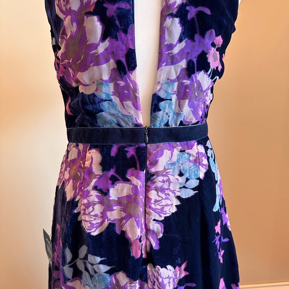 Lulus Crushed Velvet Maxi Dress Blue Purple Florals Size Medium - Picture 7 of 13